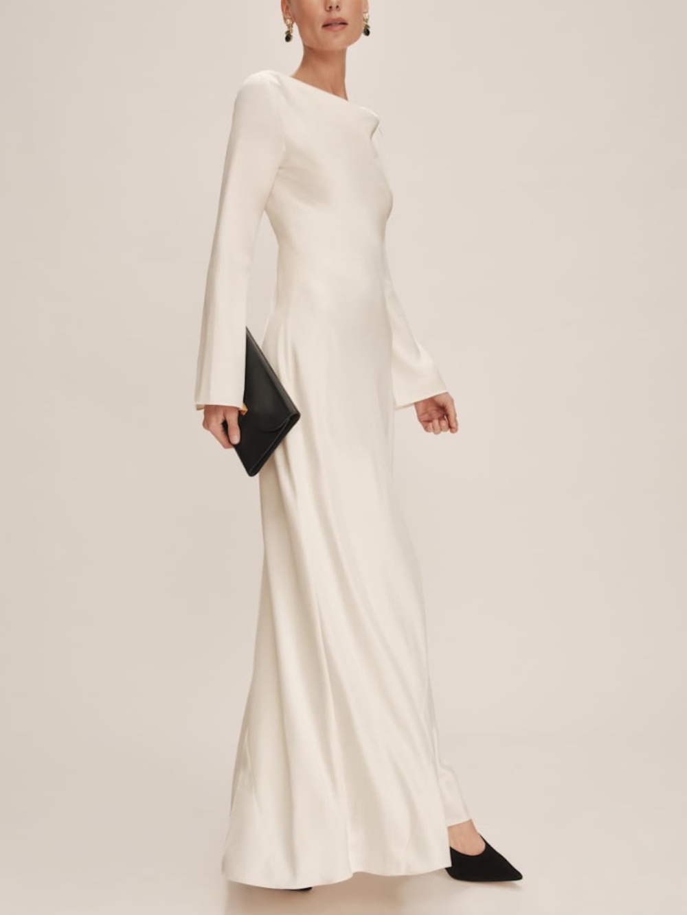 Reformation CIANA Satin Long Sleeve Maxi Dress Wedding Bridal FIOR DI LATTE Sz 8